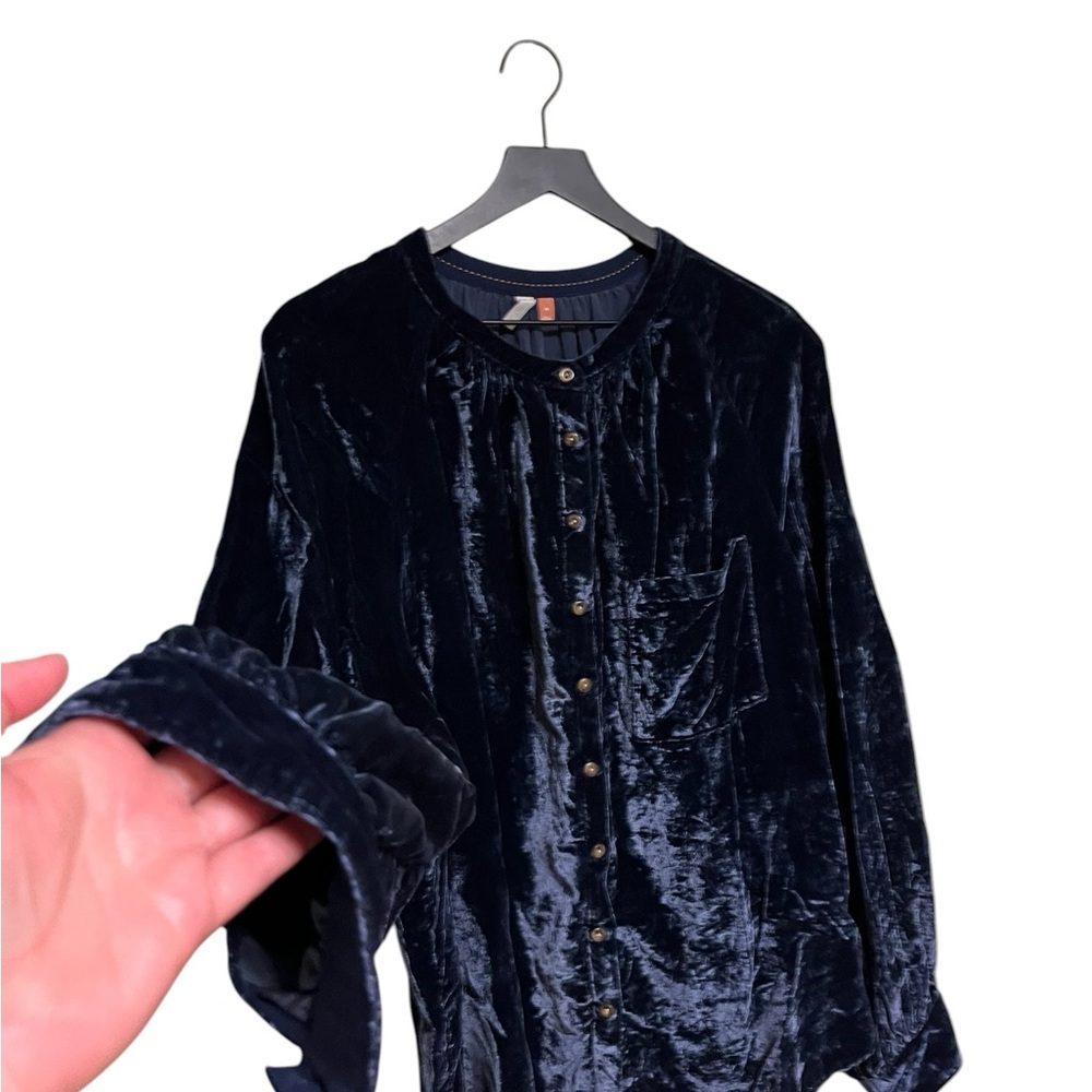 Pilcro by Anthropologie Navy Velvet Button-Front Women's Top size 2X - Picture 8 of 15